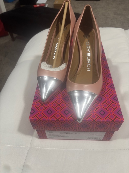 Tory Burch Shoes - Tory Burch Blush Pink Pointed Pumps with Silver Cap Toe